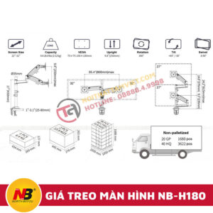Giá Treo Hai Màn Hình Máy Tính Nhập Khẩu NB-H180-3
