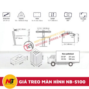 Giá Treo Hai Màn Hình Máy Tính Nhập Khẩu NB-S100-4